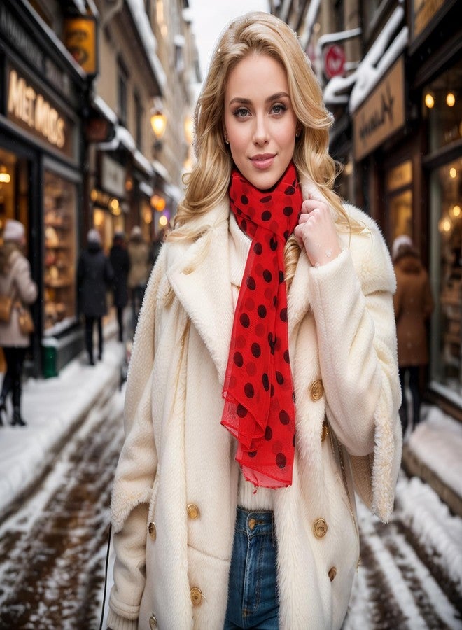 Hftjtsa Red and Black Polka Dot 50s Chiffon Scarf Sheer Square Ribbon Neck Head Scarf for Women Fashion Headwrap Tie Scarves (Polka Dot-red Black) - Image 2